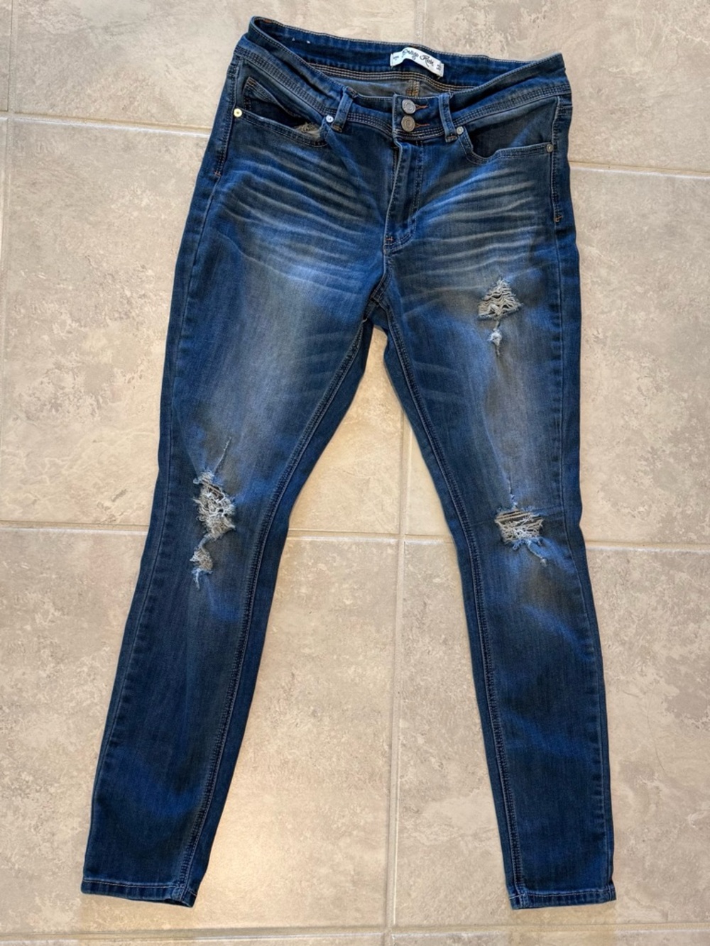 Indigo Rein Dark Blue Distressed Skinny Jeans